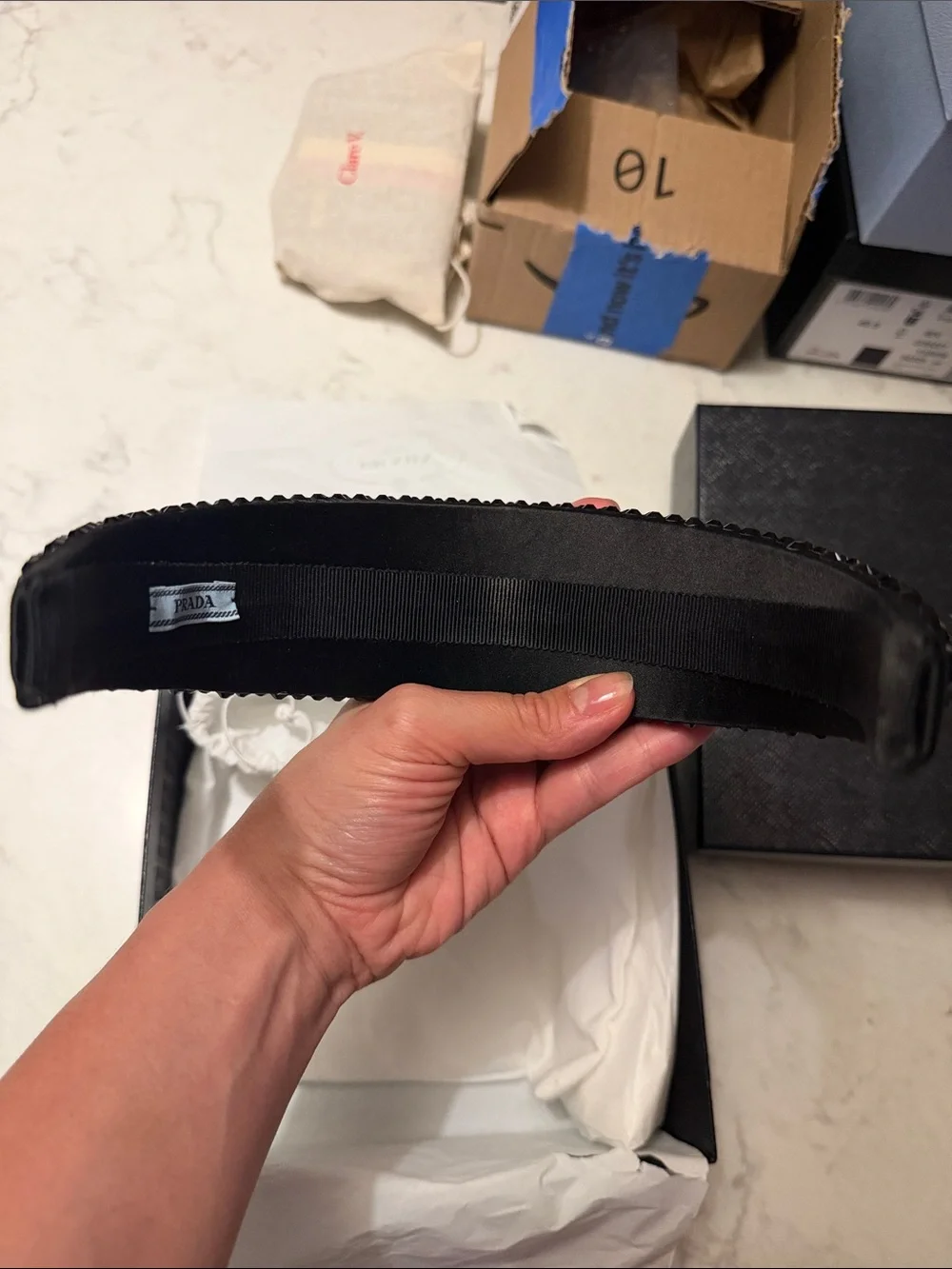Prada wide black crystal headband